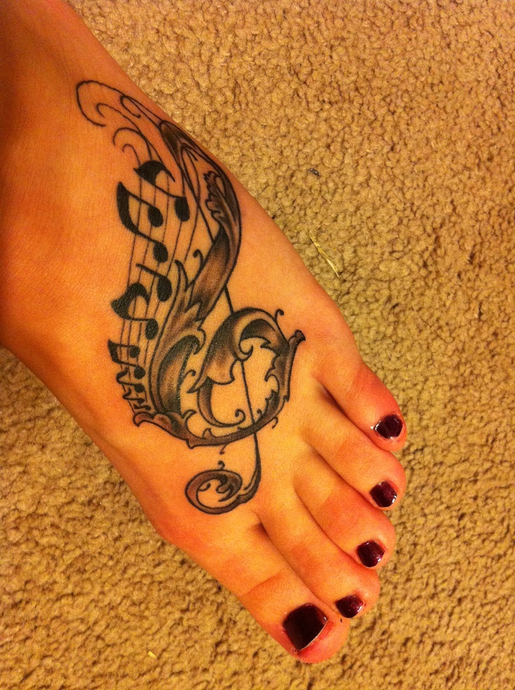 Unique Treble Clef With Music Knots Tattoo On Girl Foot