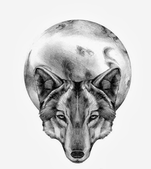 Wolf Head And Moon Tattoo Design