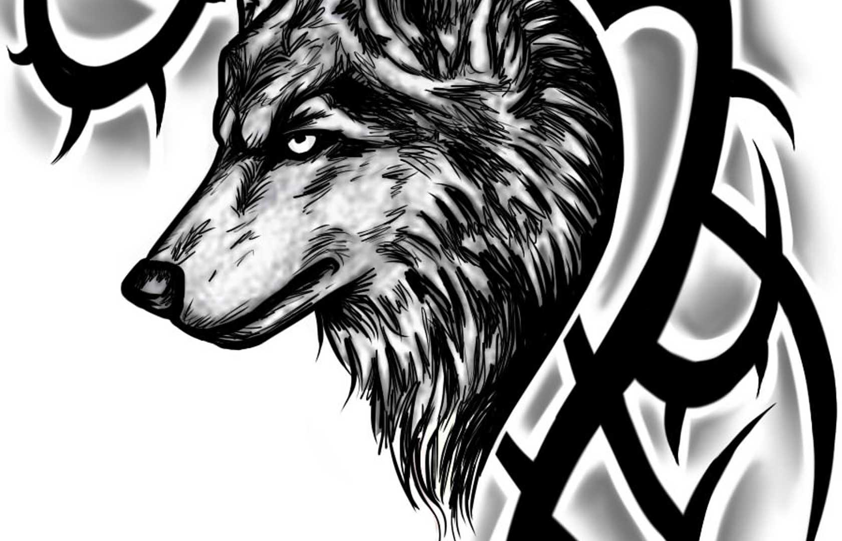 Wolf Head And Tribal Tattoo Design