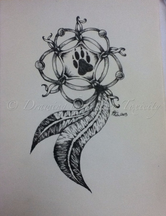Wolf Paw Print In Dreamcatcher Tattoo Design