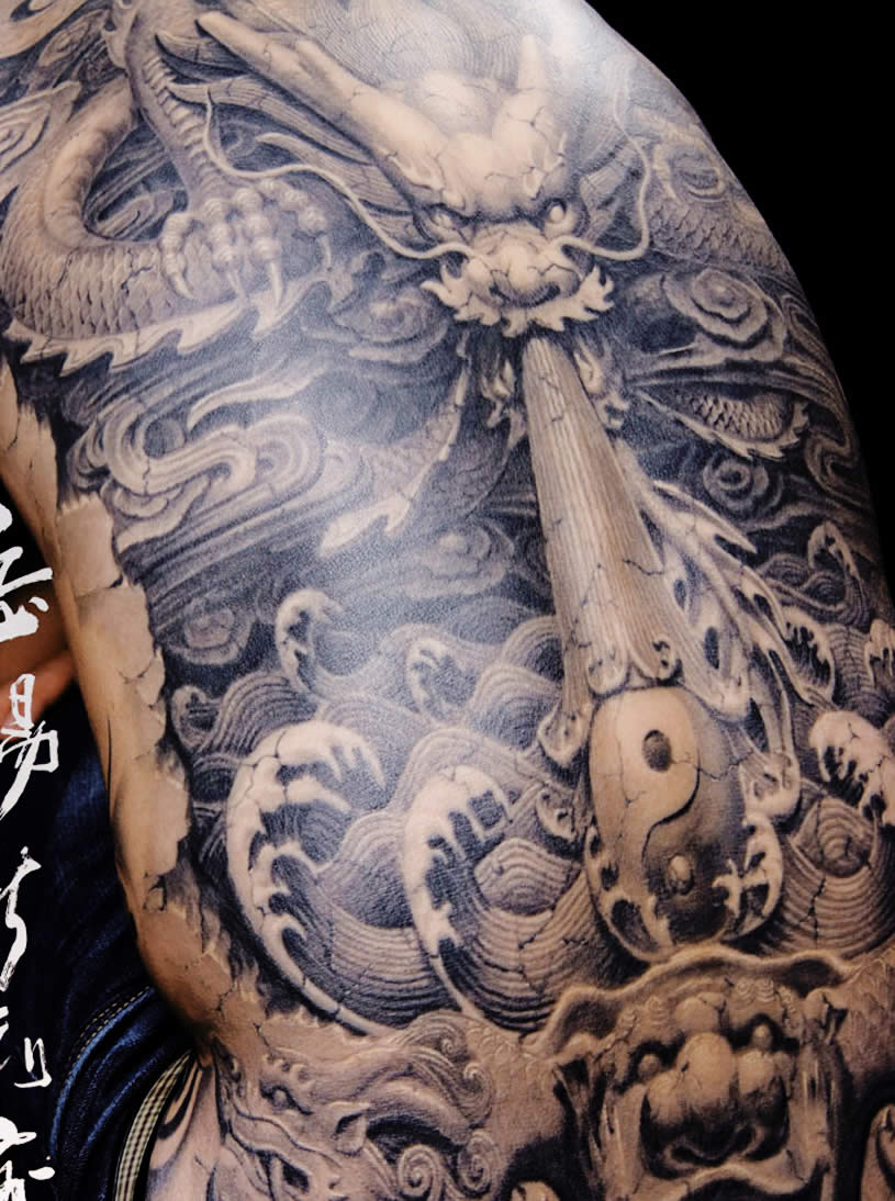 3D Asian Dragon Tattoo On Man Full Back