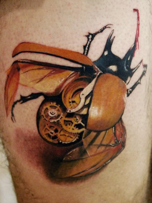 3D Biomechanical Beetle Tattoo Design For Arm By Alex