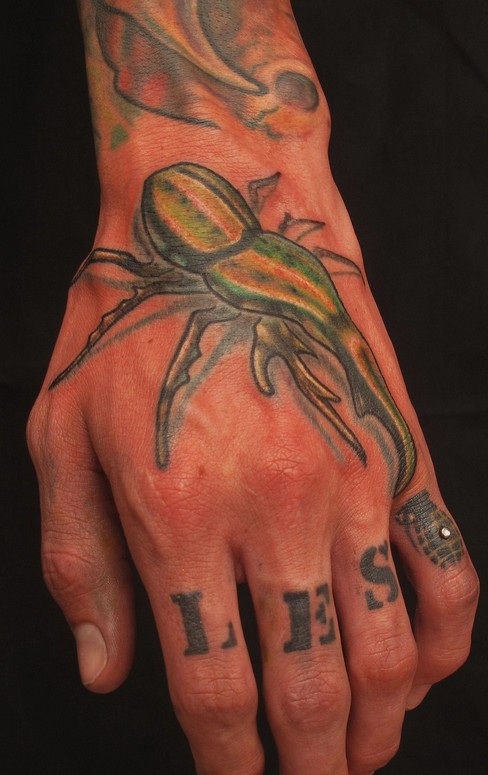 Amazing Beetle Tattoo On Hand