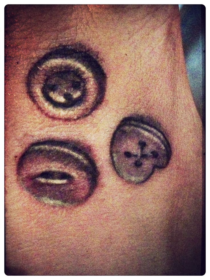 Amazing Black Ink Three Buttons Tattoo Design By Dickie