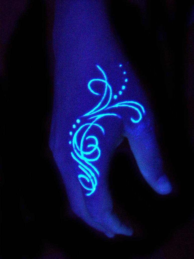 Amazing Blacklight Design Tattoo On Hand