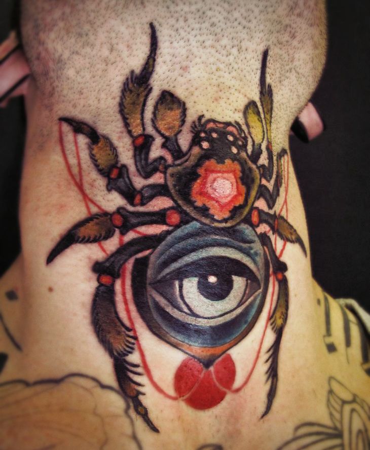Amazing Eye Bug Tattoo On Man Neck By Jee Sayalero