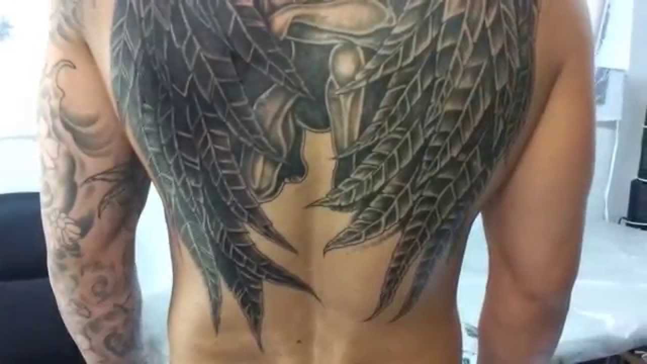 Amazing Grey Fallen Angel Tattoo For Men
