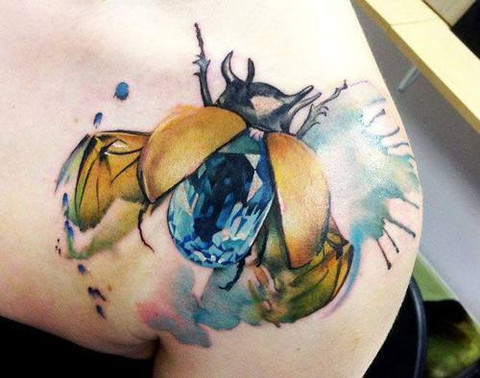 Amazing Watercolor Bug Tattoo On Right Back Shoulder By Lianne Moule