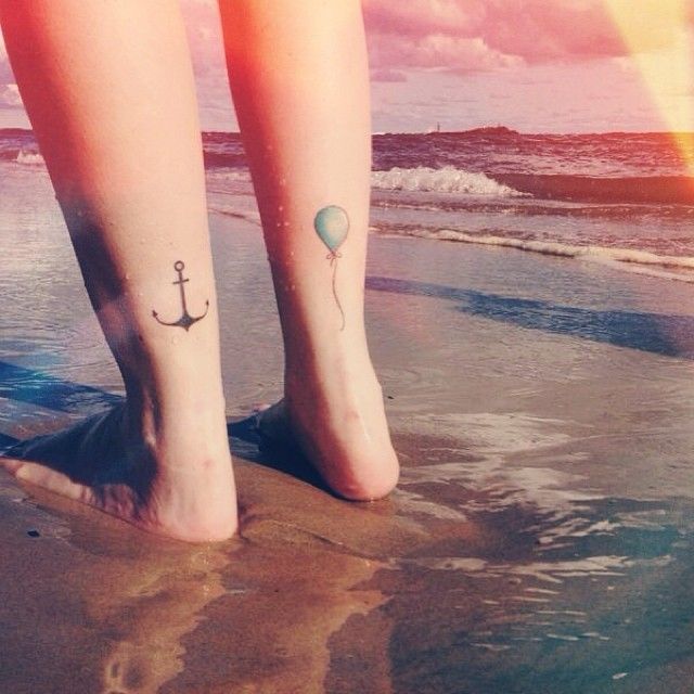 Anchor With Balloon Tattoo On Both Leg