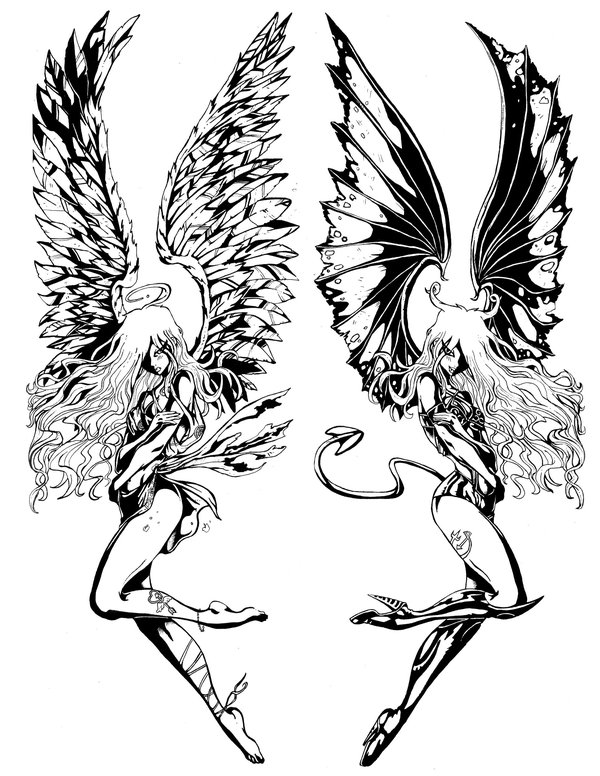 Angel And Demon Girls Tattoo Designs