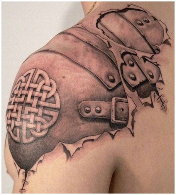 Armor Celtic Knot Tattoo On Man Left Shoulder
