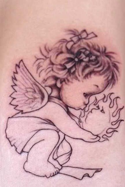 Baby Angel Kissing Tattoo Design Idea