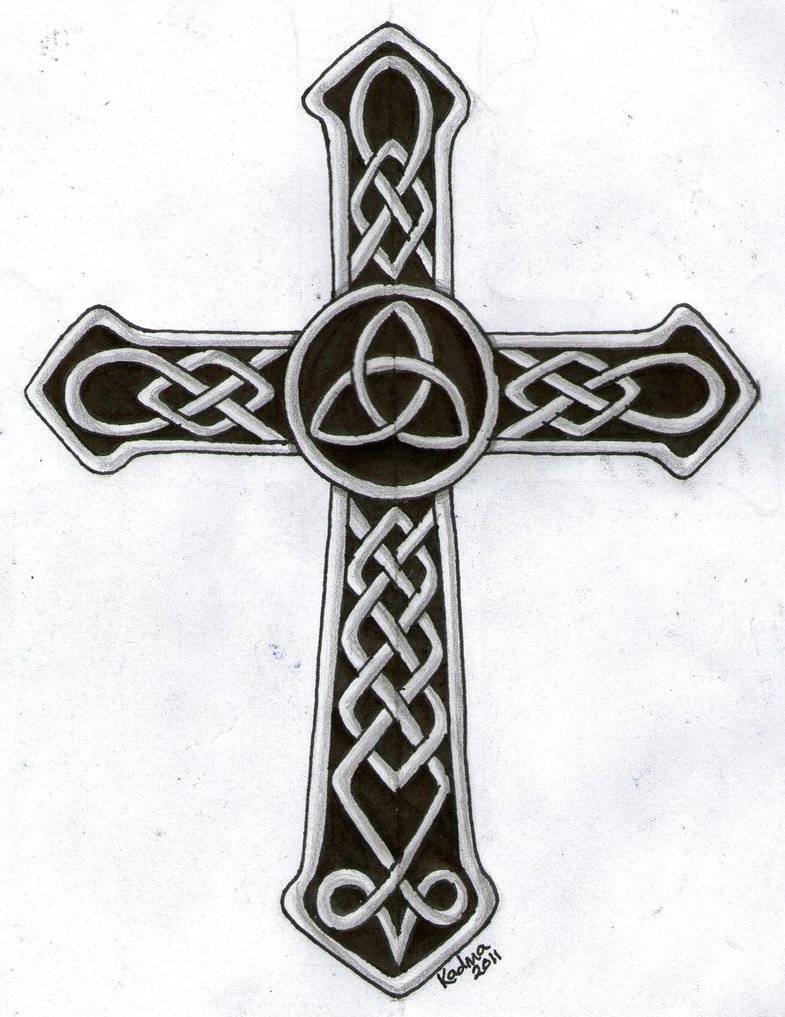 Black And Grey Celtic Cross Tattoo Design Sample