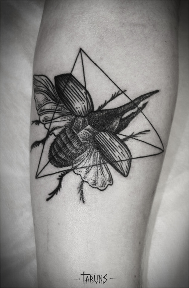 Black Beetle Tattoo Design For Forearm