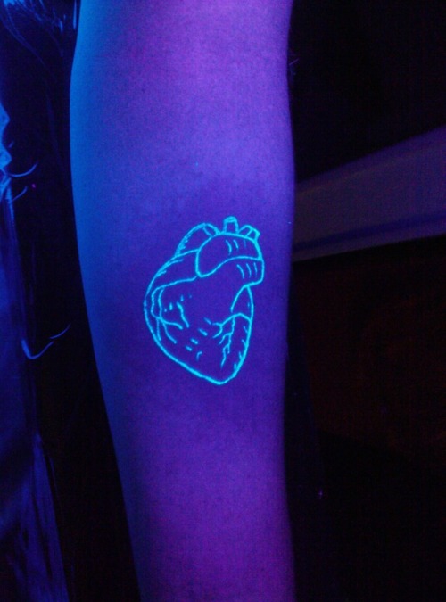 Blacklight Real Heart Tattoo On Arm