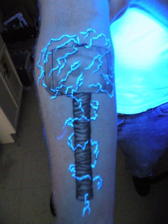 Blacklight Thor Hammer Tattoo Design For Arm