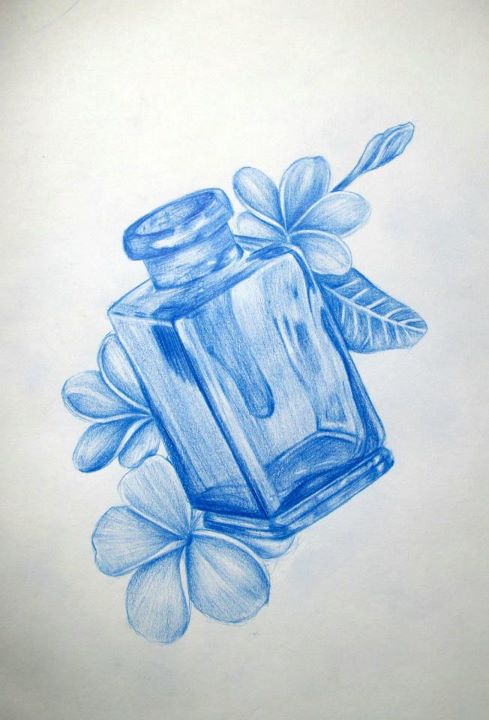 Blue Ink Bottle With Flowers Tattoo Design By Claire Griffin