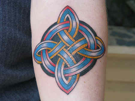 Blue Ink Celtic Knot Tattoo On Arm