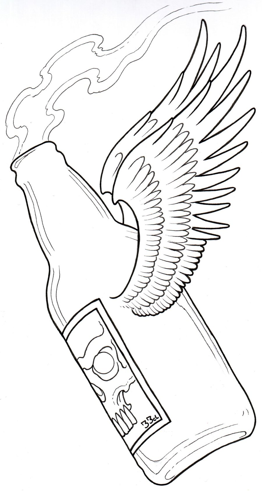 Bottle With Wings Tattoo Stencil By Arnt Erik Hedman