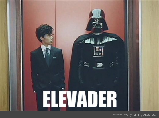 Boy With Darth Vader In Evacuation Lift Funny Picture