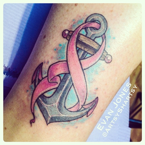 Breast Cancer With Anchor Tattoo Design For Arm