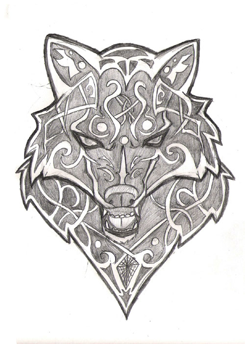 Celtic Wolf Head Tattoo Design by Navina