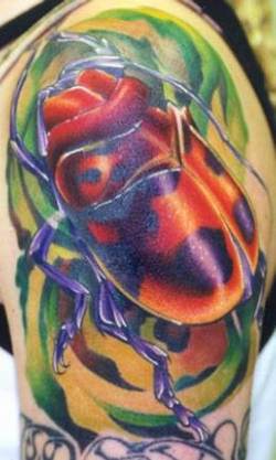 Colorful Beetle Tattoo Design For Shoulder