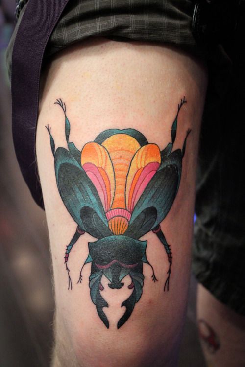 Colorful Beetle Tattoo On Half Sleeve By Madame