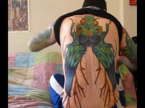 Colorful Beetle Tattoo On Man Full Back