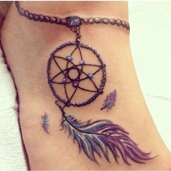 Cute Dreamcatcher Tattoo On Ankle And Foot