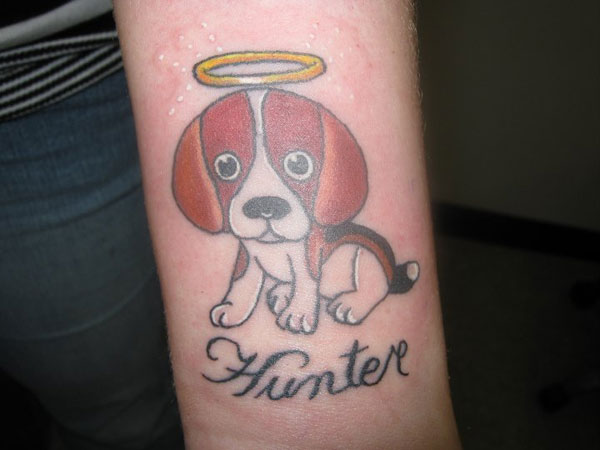 Cute Puppy Hunter Memorial Tattoo on Arm