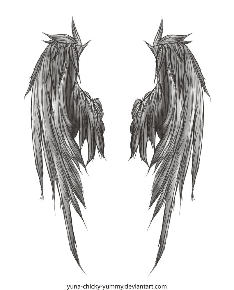 Dark And Grey Angel Wings Tattoo Design by Yuna Chicky Yummy