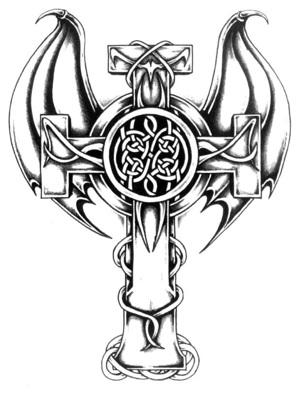 Demon Wings Celtic Cross Tattoo Design