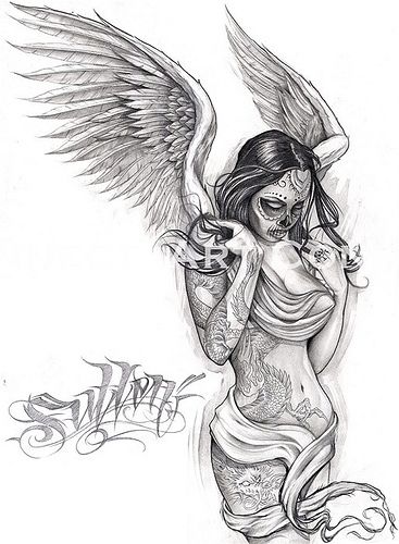 Dia De Los Muertos Fallen Angel Tattoo Design Idea