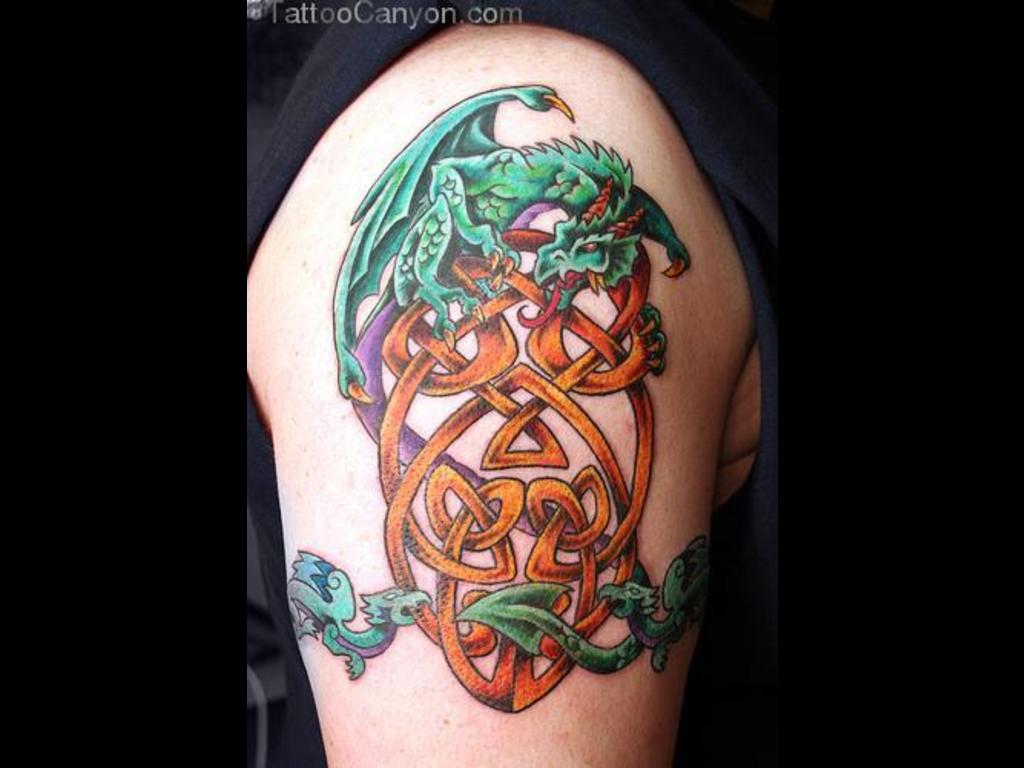 Dragon And Celtic Knot Tattoo On Half Sleeve