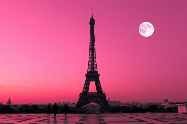 Eiffel Tower at Night with the Moon