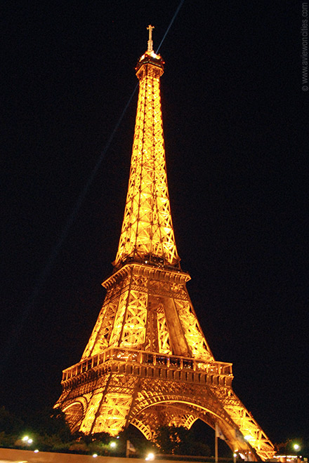 Eiffel tower at night from side