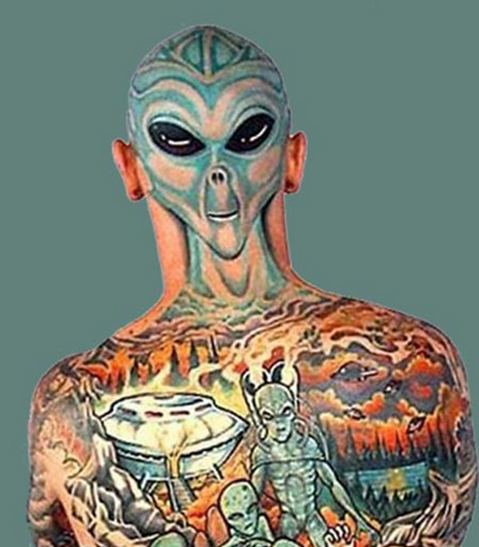 Extreme Alien Head Tattoo For Men