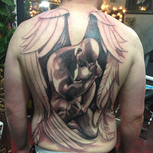 Fallen Angel Tattoo On Man Full Back