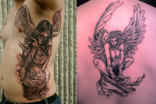 Fallen Angel Tattoo On Man Rib Side