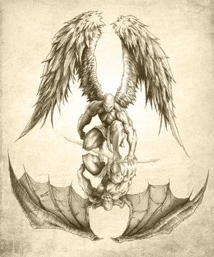 Flying Angel And Demon Tattoo Design