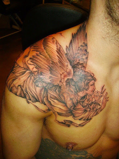 Flying Angel Chest Tattoo For Men