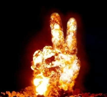 Funny Fire Hand Victory Sign Picture