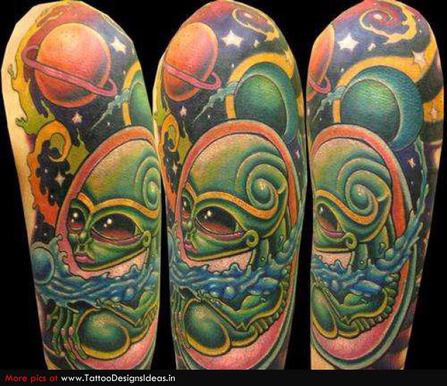 Green Ancient Alien Tattoo Design Sample
