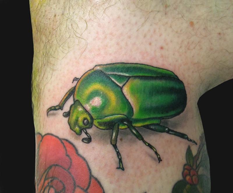 Green Ink Beetle Tattoo Design