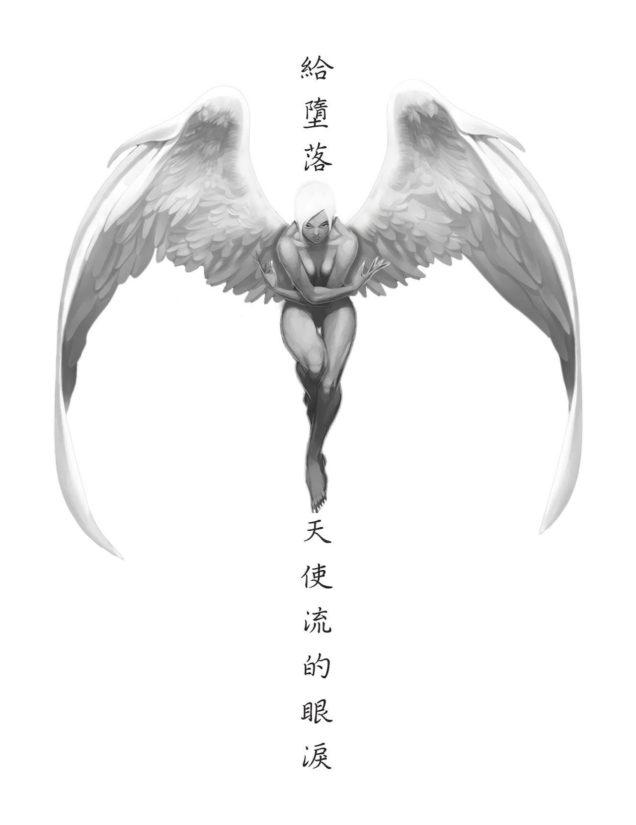 Grey Flying Fallen Angel Tattoo Design Idea
