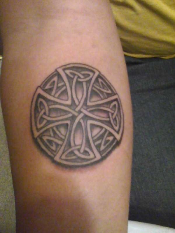 Grey Ink Celtic Knot Tattoo On Bicep