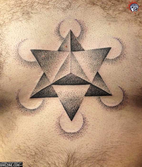 Grey Ink Geometric 3D Star Tattoo