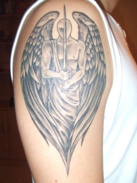 Guardian Warrior Angel Tattoo On Right Shoulder