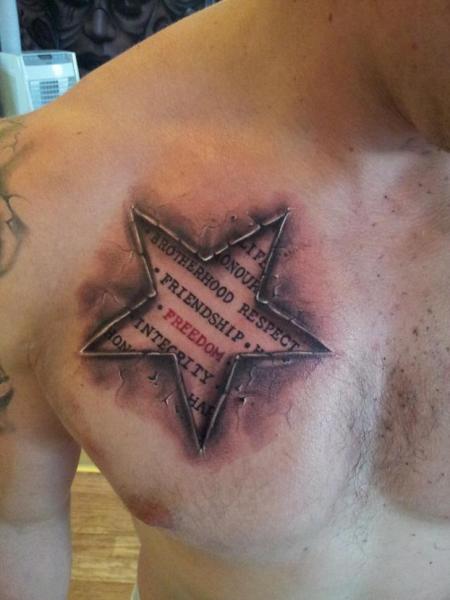 Guy Showing His 3D Star Chest Tattoo
